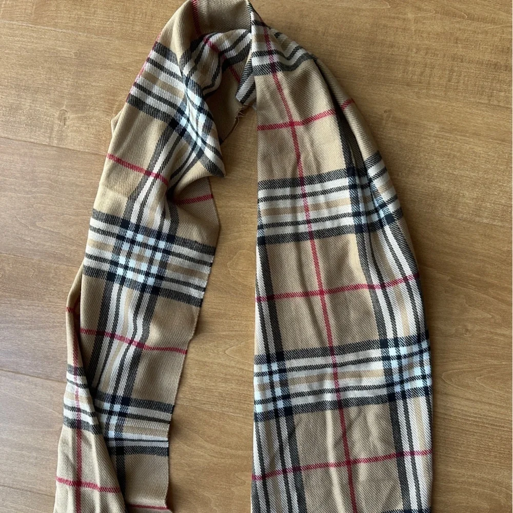 Classic Narrow Check Scarf, Fringe Edged Scarf, Beige/Black/Red